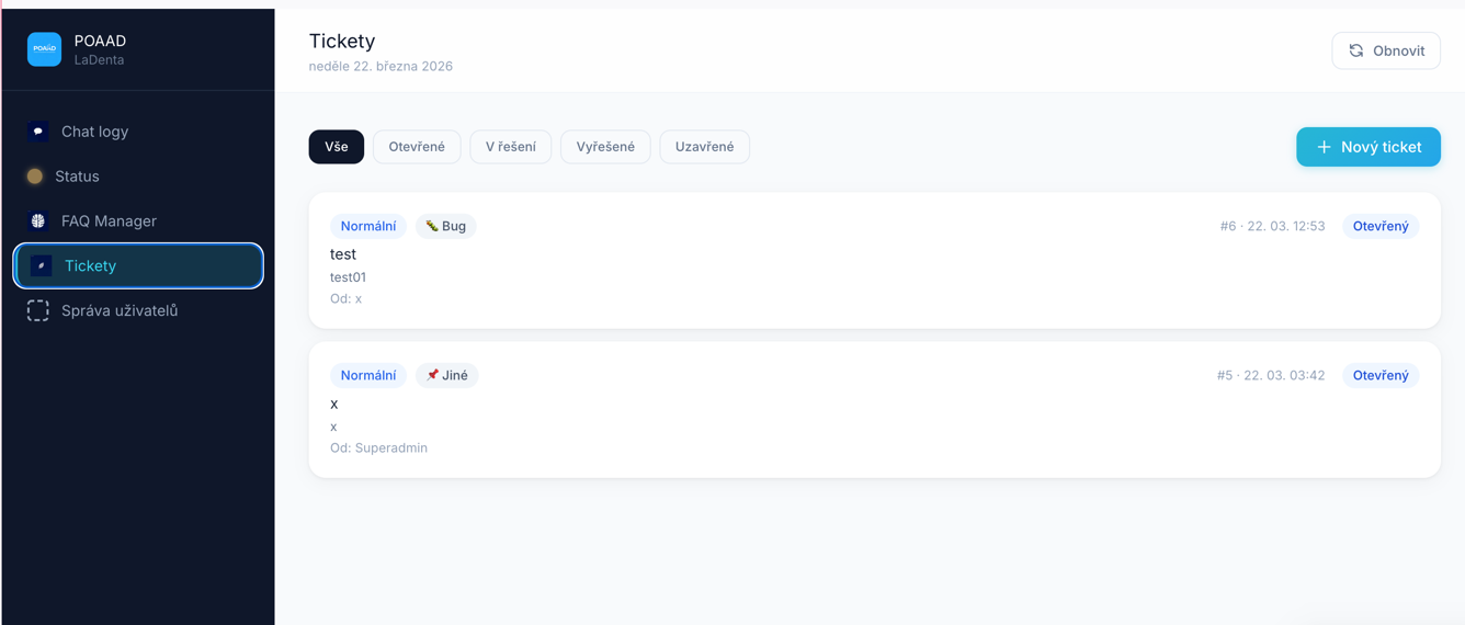 Ticketing — interní komunikace